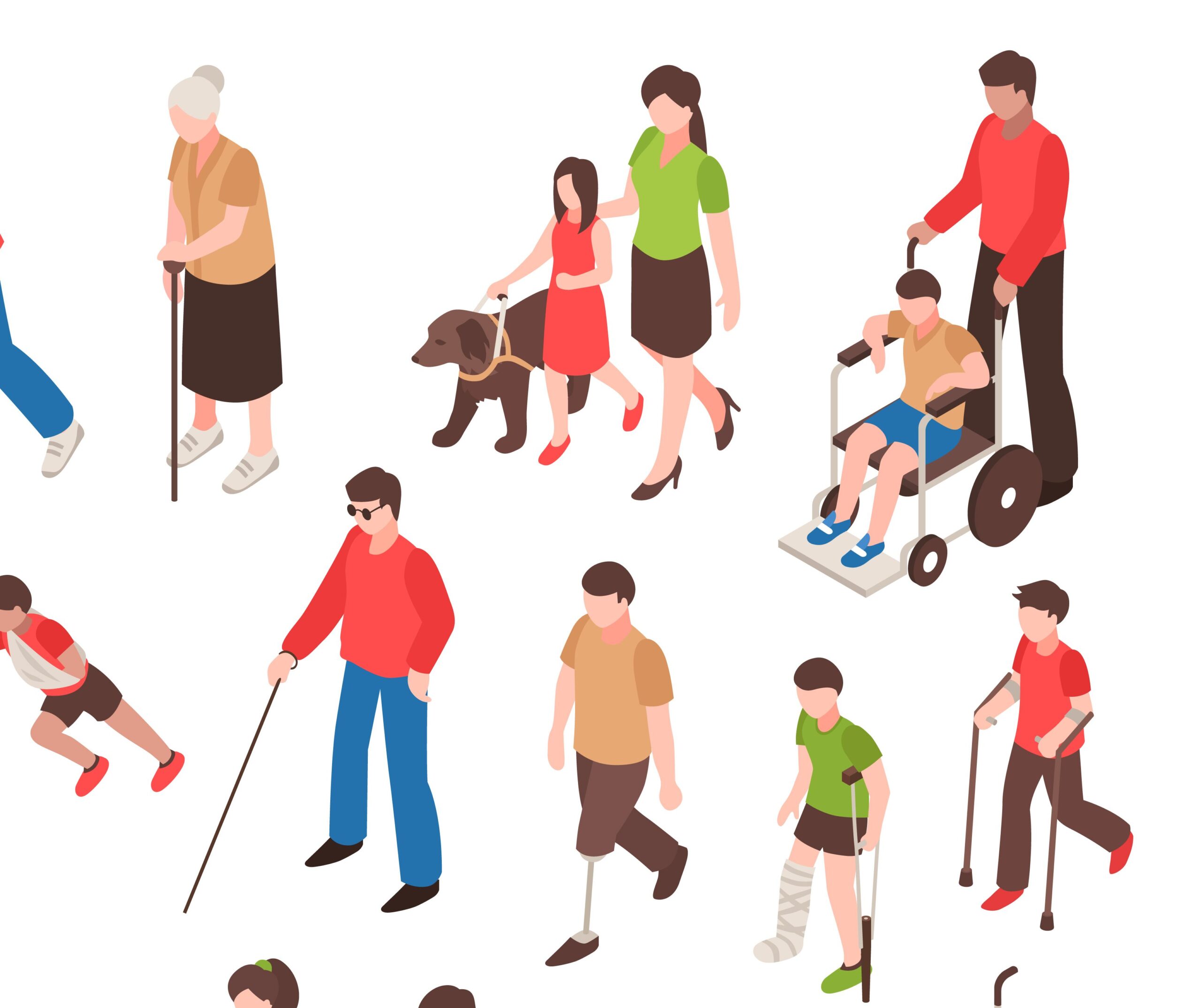 Ilustração de pessoas com diferentes tipos de deficiência