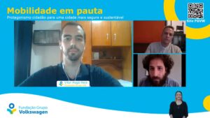 Arte com texto: "Mobilidade em pauta. Protagonismo cidadão para uma cidade mais segura e sustentável".