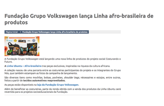 Fundação Grupo Volkswagem lança Linha afro-brasileira de produtos