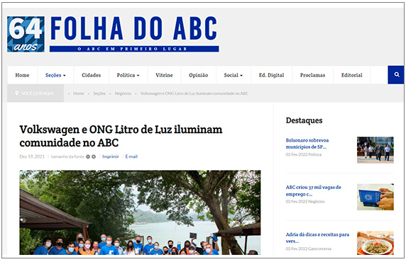 Volkswagen e ONG Litro de Luz iluminam comunidade no ABC